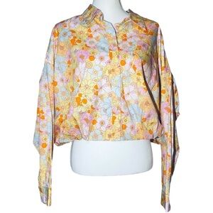 Karlie Women's Medium London Floral Poplin Pocket‎ Shirt Long Sleeves